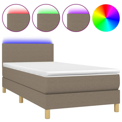 Letto a Molle con Materasso e LED Tortora 100x200cm in Tessuto - homemem39