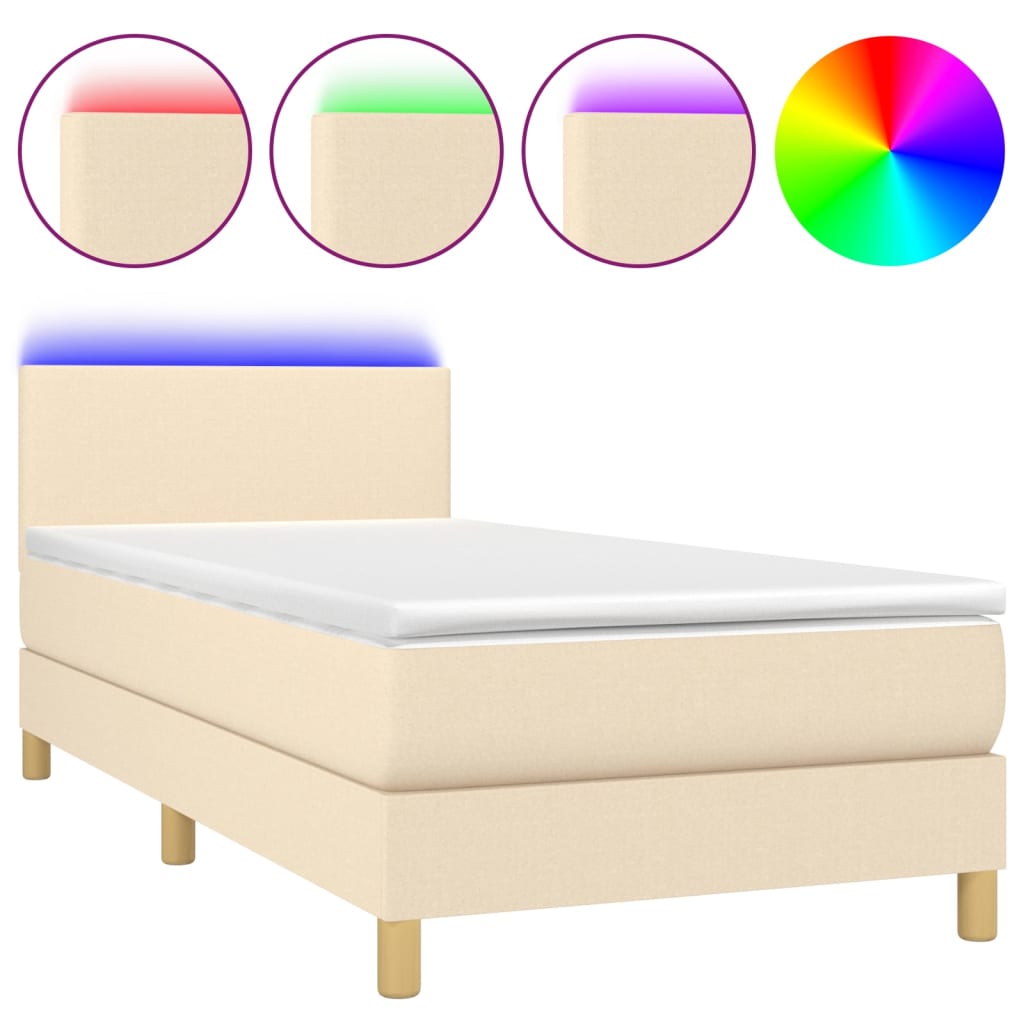 Letto a Molle con Materasso e LED Crema 100x200cm in Tessuto