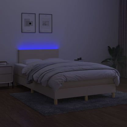 Letto a Molle con Materasso e LED Crema 120x200cm in Tessuto