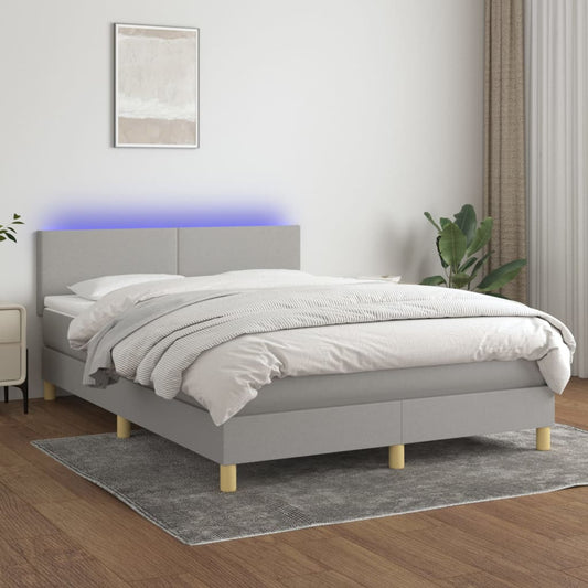 Letto a Molle Materasso e LED Grigio Chiaro 140x190 cm Tessuto | homemem39