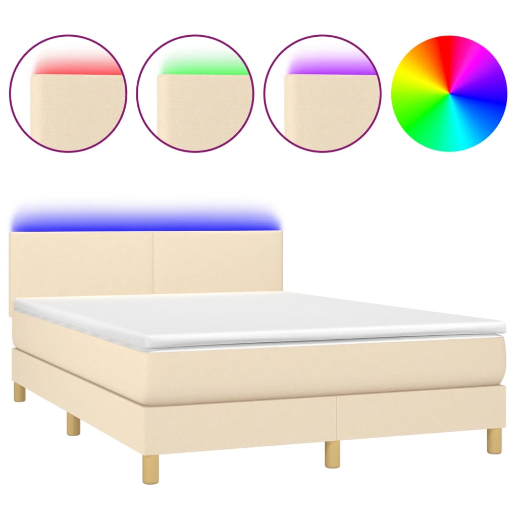 Letto a Molle con Materasso e LED Crema 140x190 cm in Tessuto | homemem39
