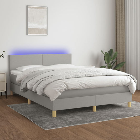 Letto a Molle Materasso e LED Grigio Chiaro 140x200 cm Tessuto - homemem39