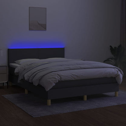 Letto a Molle Materasso e LED Grigio Scuro 140x200cm in Tessuto - homemem39