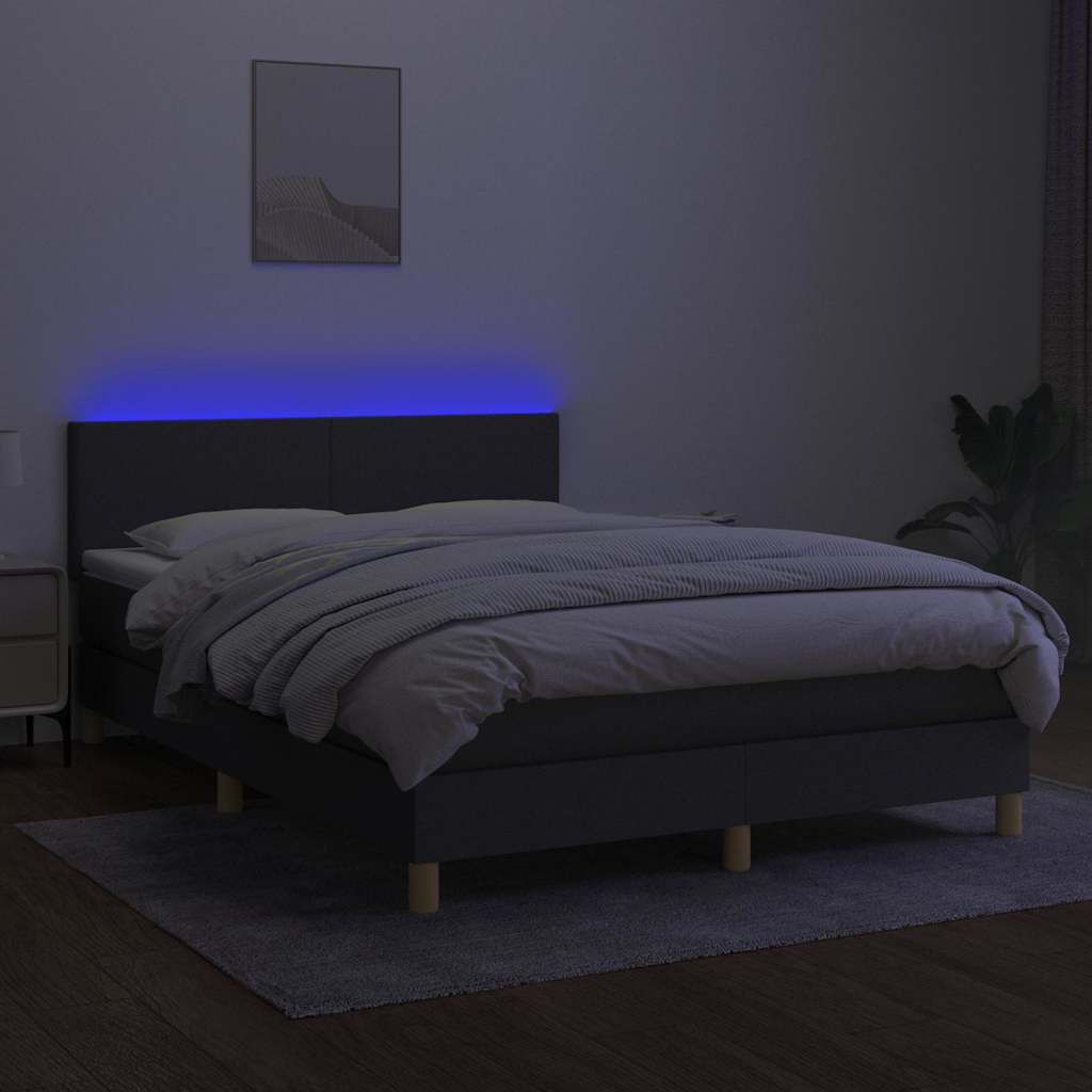 Letto a Molle Materasso e LED Grigio Scuro 140x200cm in Tessuto