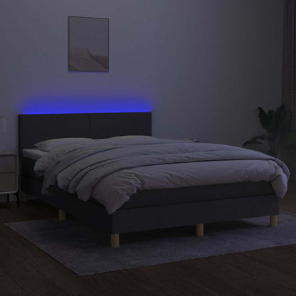 Letto a Molle Materasso e LED Grigio Scuro 140x200cm in Tessuto