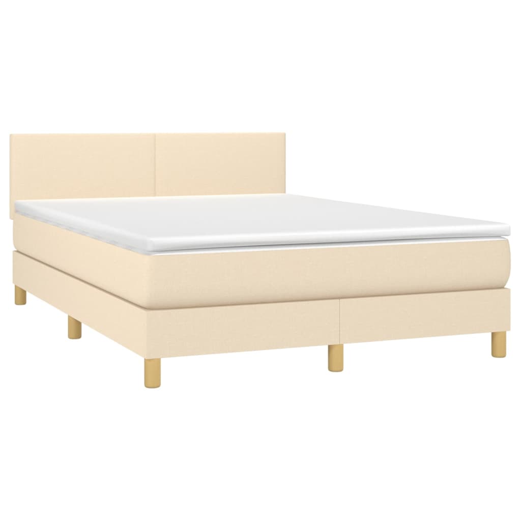 Letto a Molle con Materasso e LED Crema 140x200 cm in Tessuto - homemem39