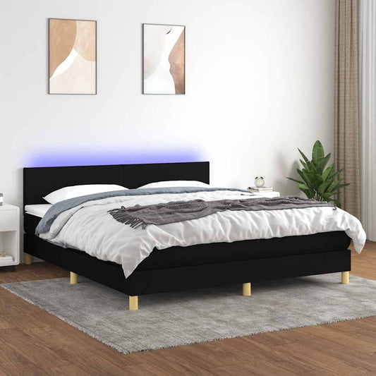 Letto a Molle con Materasso e LED Nero 160x200 cm in Tessuto | homemem39