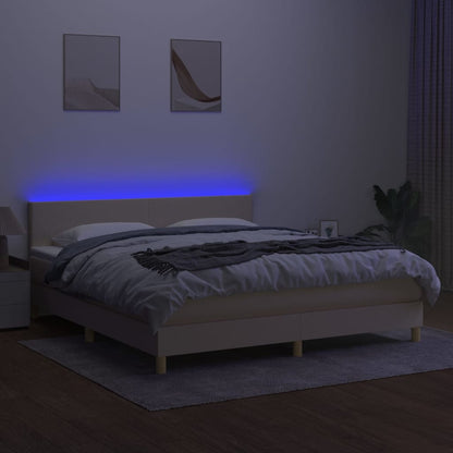 Letto a Molle con Materasso e LED Crema 160x200 cm in Tessuto