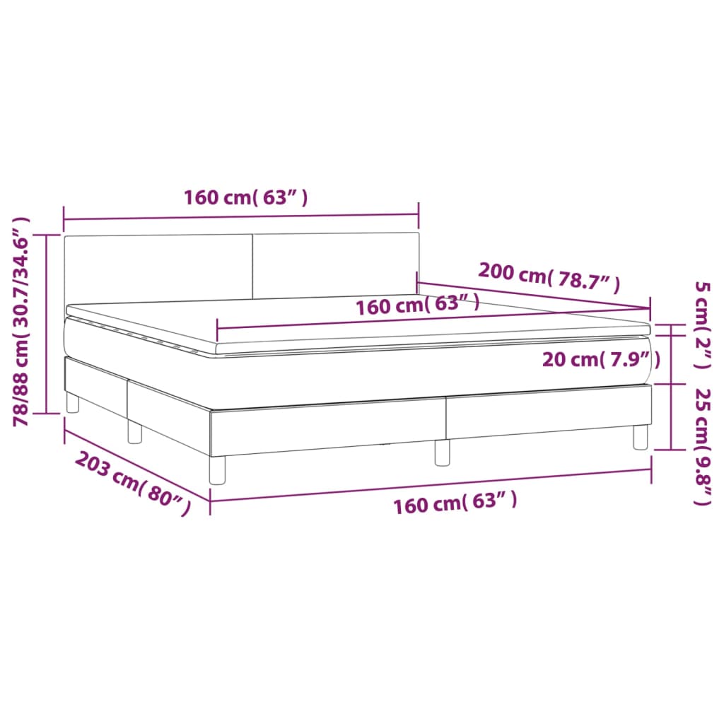 Letto a Molle con Materasso e LED Blu 160x200 cm in Tessuto