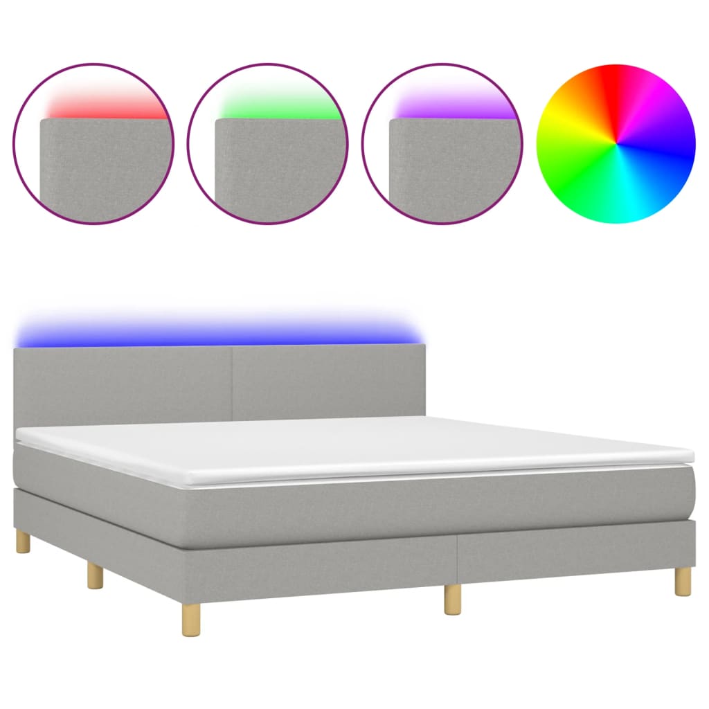 Letto a Molle Materasso e LED Grigio Chiaro 180x200 cm Tessuto - homemem39