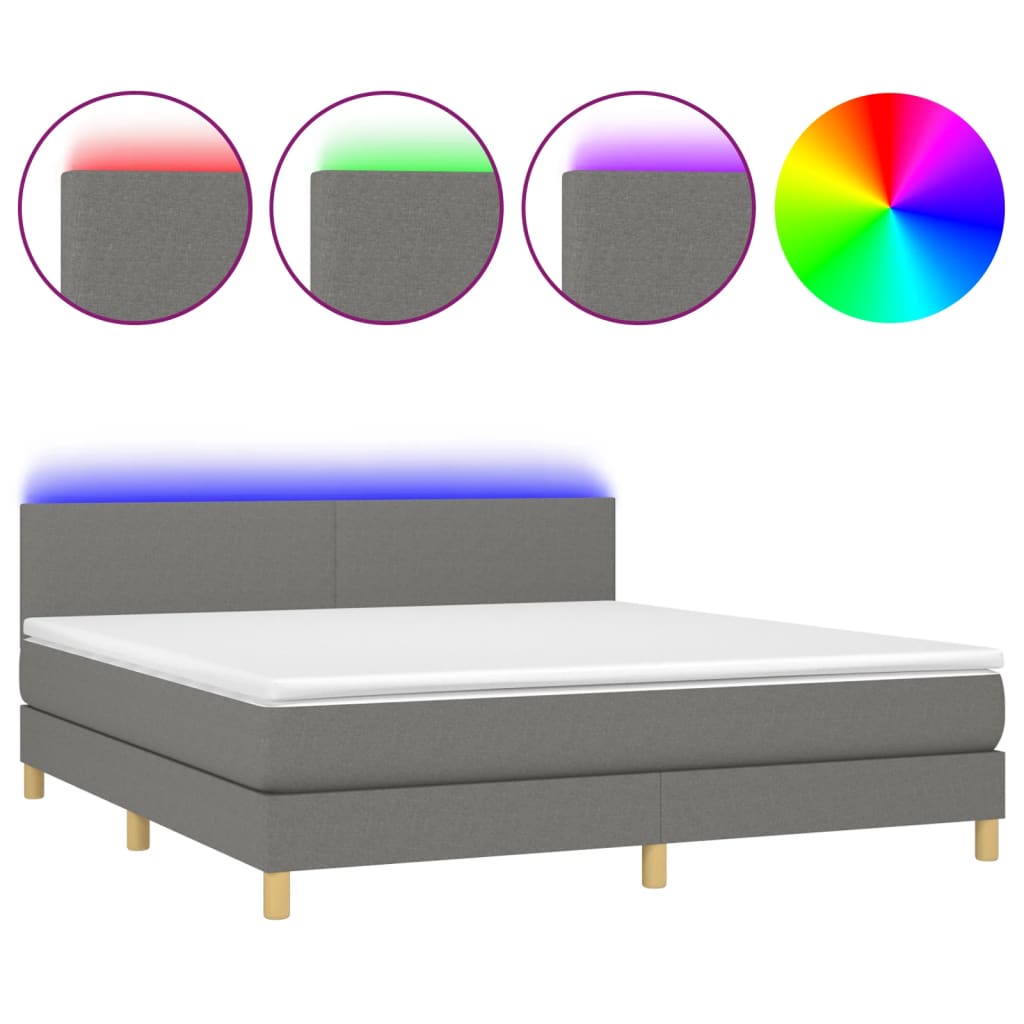 Letto a Molle Materasso e LED Grigio Scuro 180x200cm in Tessuto - homemem39