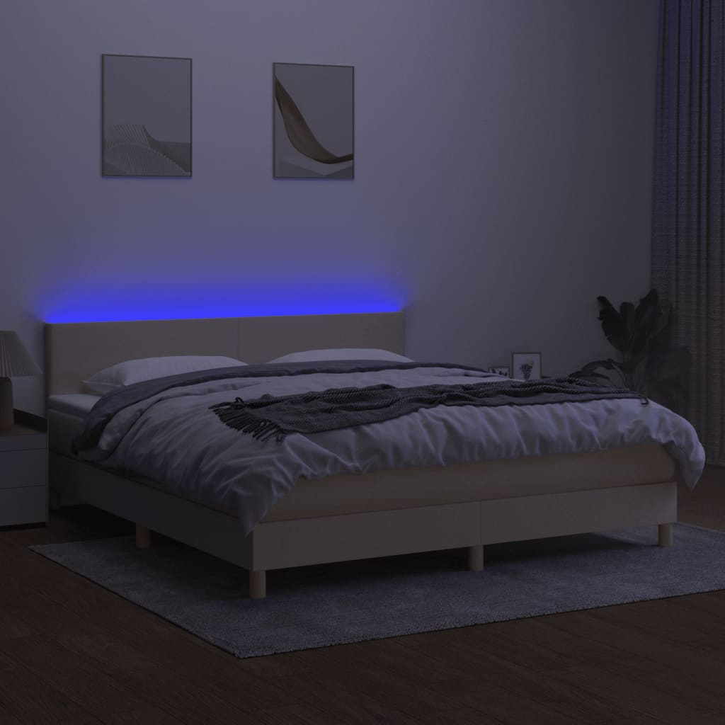 Letto a Molle con Materasso e LED Crema 180x200 cm in Tessuto