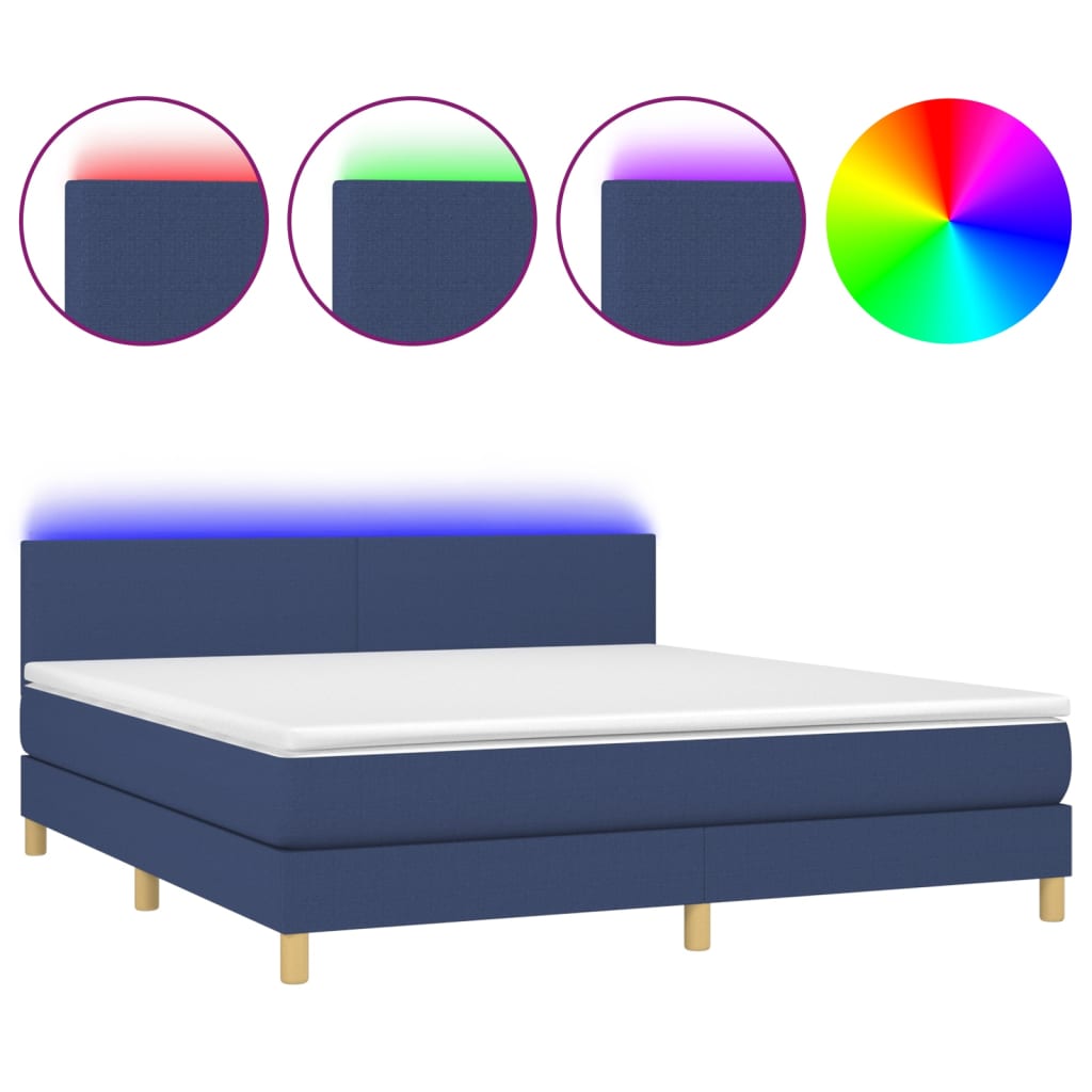 Letto a Molle con Materasso e LED Blu 180x200 cm in Tessuto - homemem39