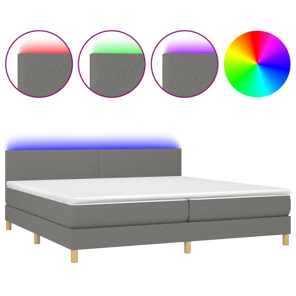 Letto a Molle Materasso e LED Grigio Scuro 200x200cm in Tessuto - homemem39