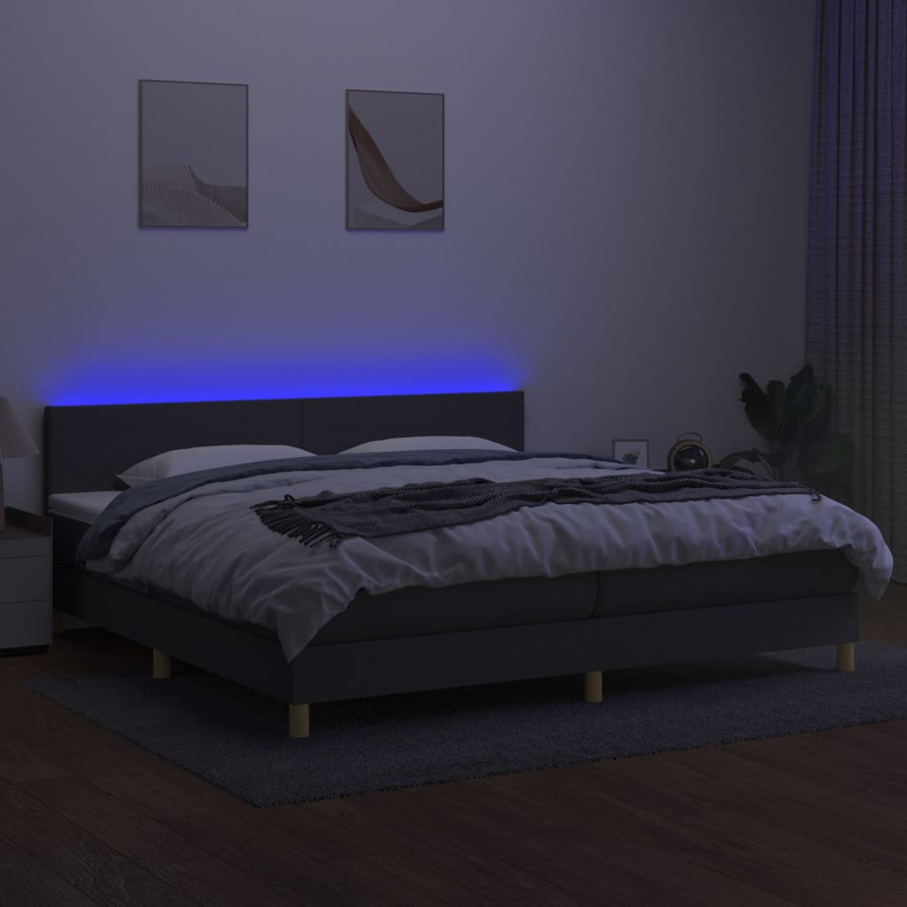 Letto a Molle Materasso e LED Grigio Scuro 200x200cm in Tessuto - homemem39