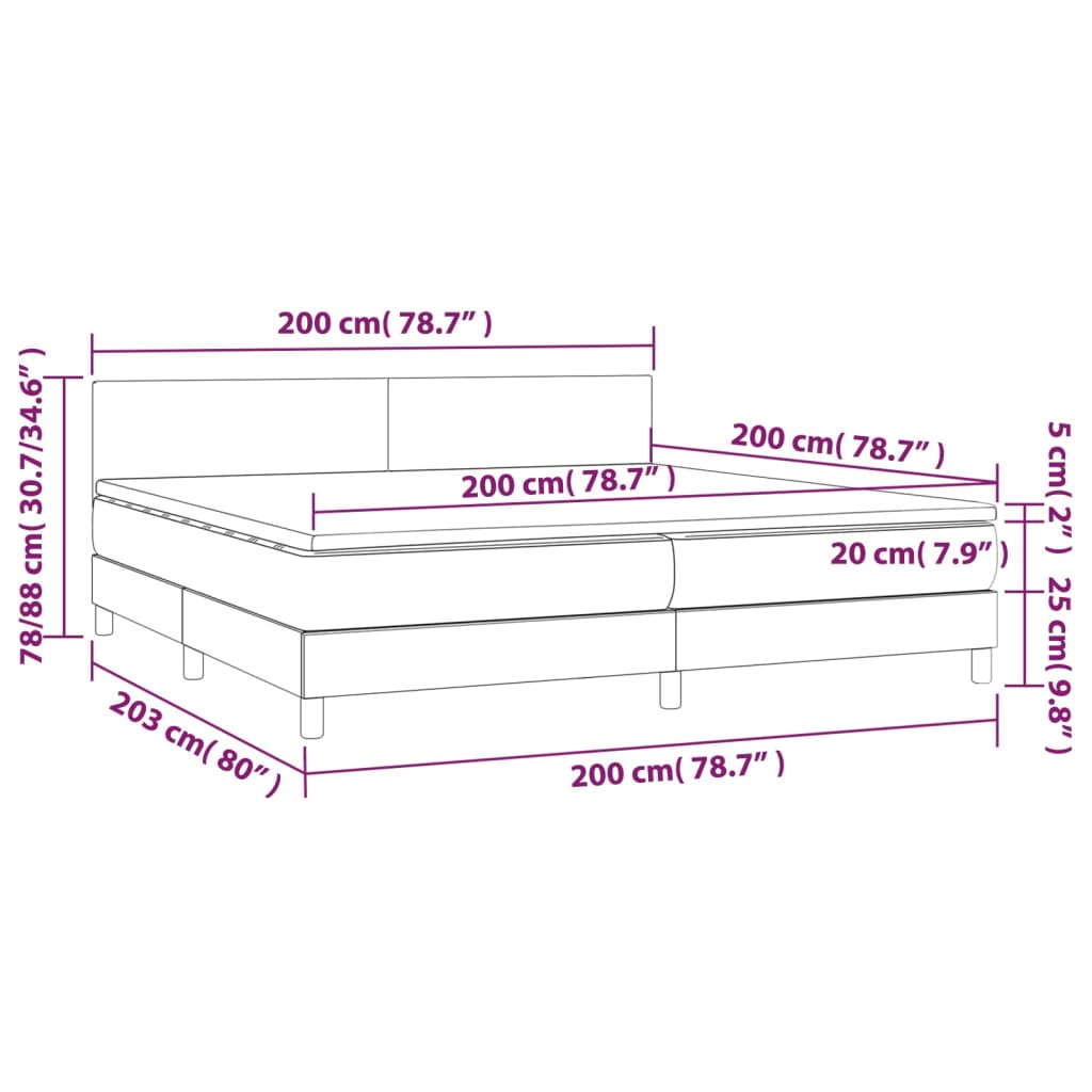 Letto a Molle Materasso e LED Grigio Scuro 200x200cm in Tessuto - homemem39