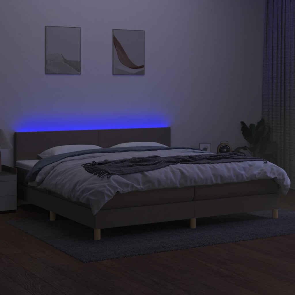 Letto a Molle Materasso e LED tortora 200x200cm in Tessuto