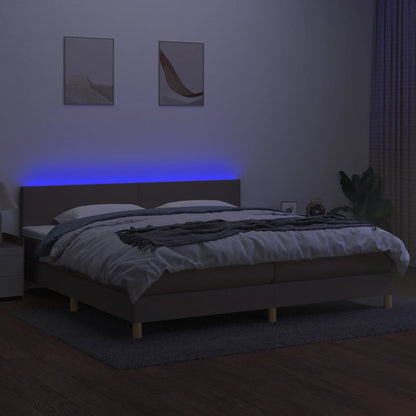 Letto a Molle Materasso e LED tortora 200x200cm in Tessuto