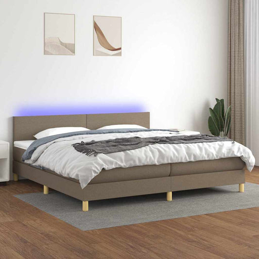 Letto a Molle Materasso e LED tortora 200x200cm in Tessuto - homemem39