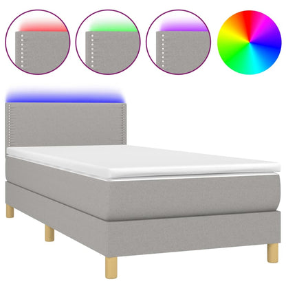 Letto a Molle Materasso e LED Grigio Chiaro 90x190 cm Tessuto - homemem39