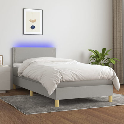 Letto a Molle Materasso e LED Grigio Chiaro 90x190 cm Tessuto - homemem39