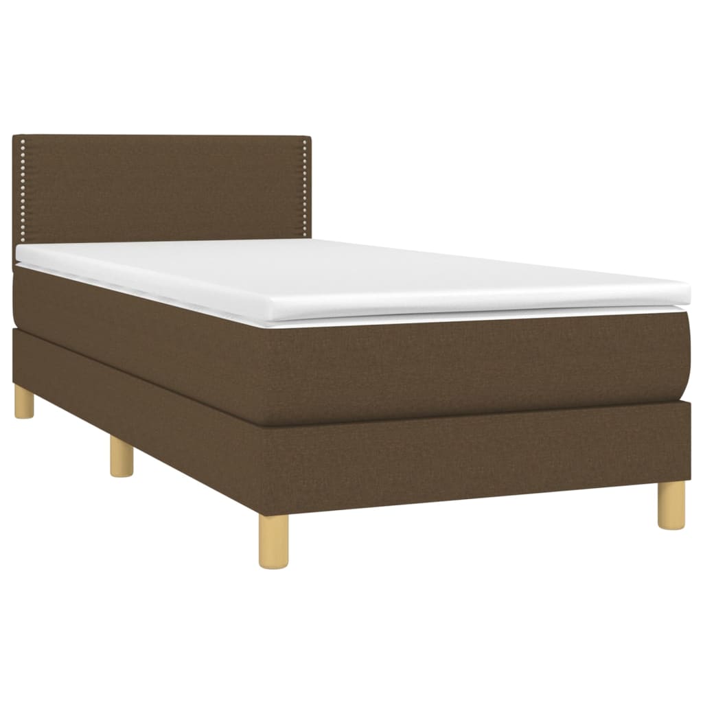 Letto a Molle Materasso e LED Marrone Scuro 90x190cm in Tessuto