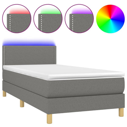 Letto a Molle Materasso e LED Grigio Scuro 90x200 cm in Tessuto