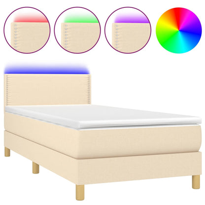 Letto a Molle con Materasso e LED Crema 90x200 cm in Tessuto