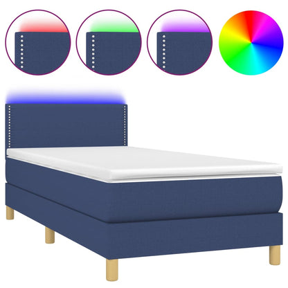 Letto a Molle con Materasso e LED Blu 90x200 cm in Tessuto - homemem39