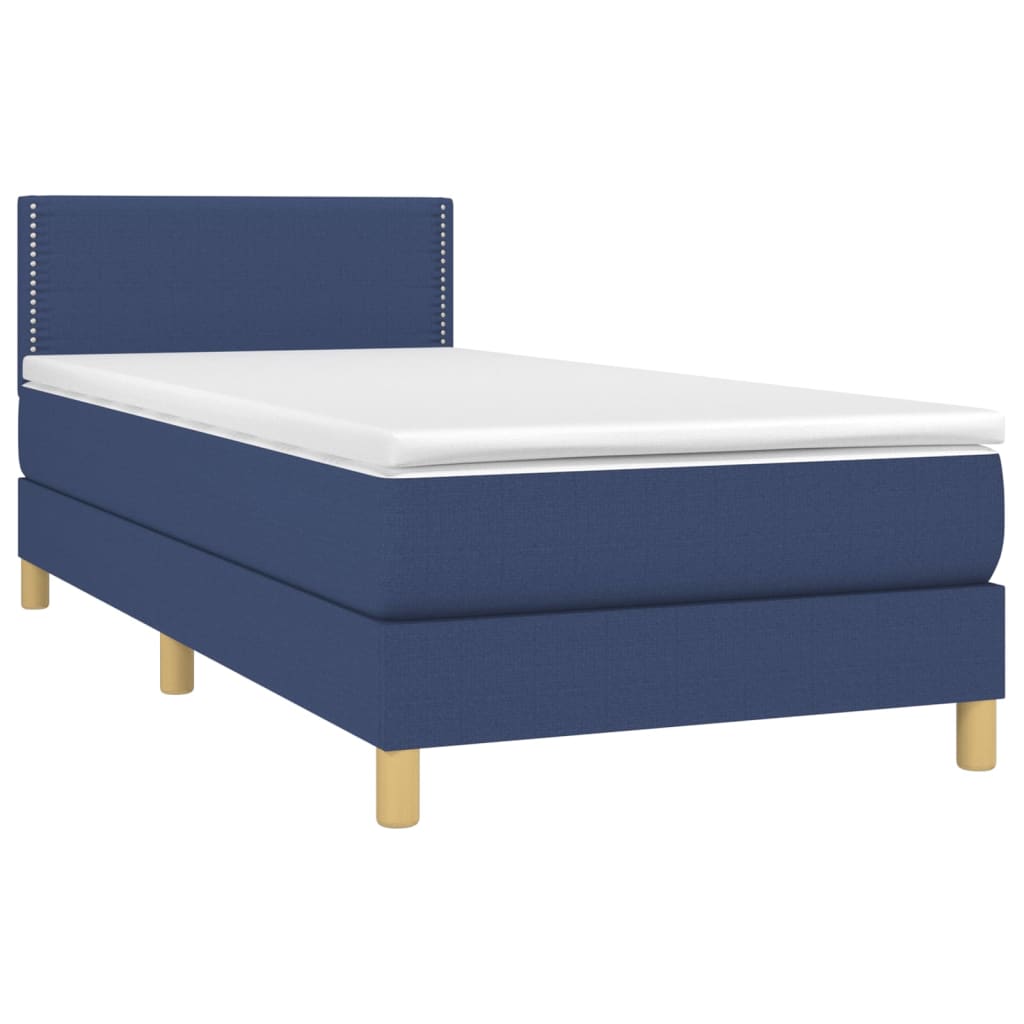 Letto a Molle con Materasso e LED Blu 90x200 cm in Tessuto - homemem39