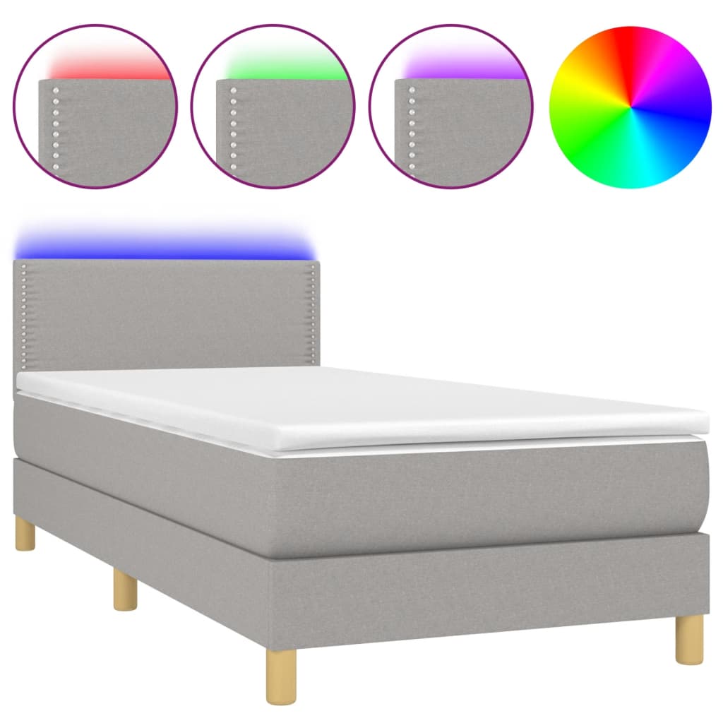 Letto a Molle Materasso e LED Grigio Chiaro 100x200 cm Tessuto - homemem39