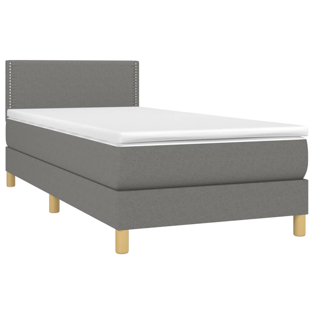 Letto a Molle Materasso e LED Grigio Scuro 100x200cm in Tessuto - homemem39