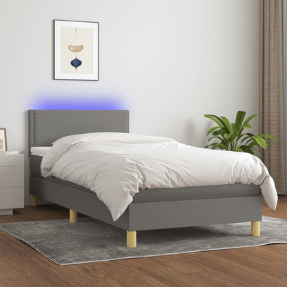 Letto a Molle Materasso e LED Grigio Scuro 100x200cm in Tessuto - homemem39