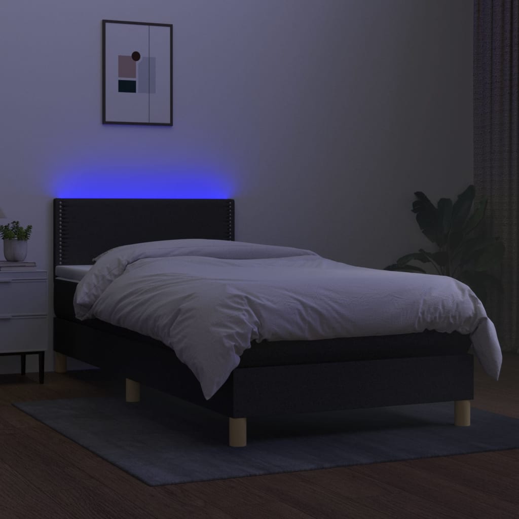 Letto a Molle con Materasso e LED Nero 100x200 cm in Tessuto - homemem39