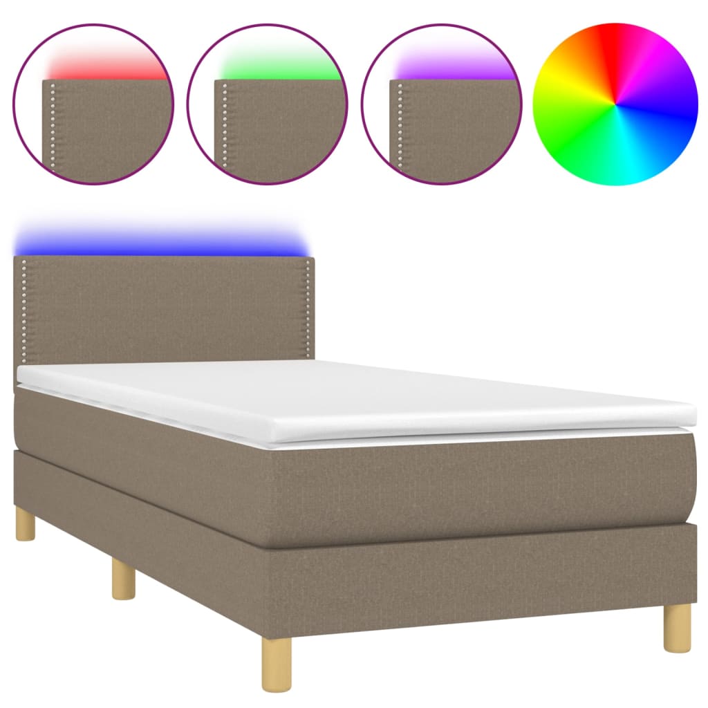 Letto a Molle con Materasso e LED Tortora 100x200cm in Tessuto - homemem39