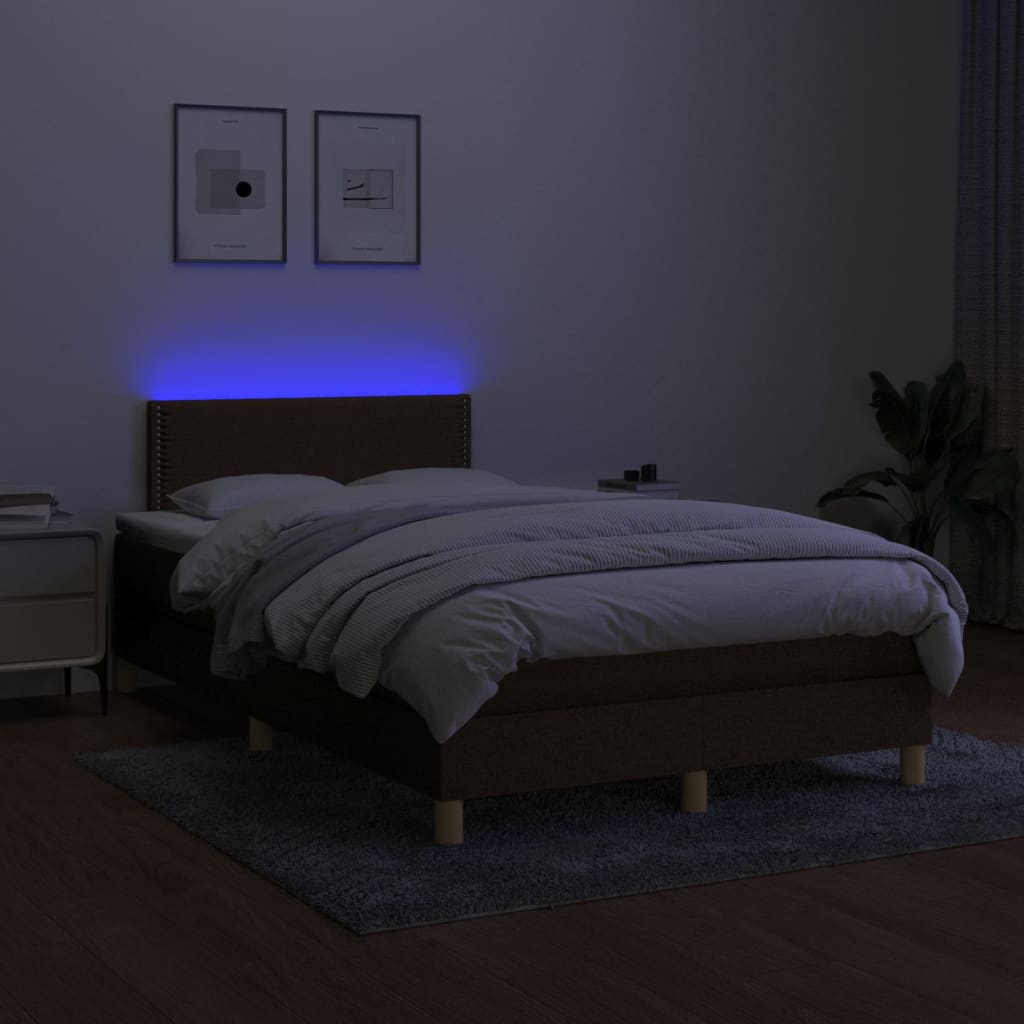 Letto a Molle Materasso e LED Marrone Scuro 120x200 cm Tessuto