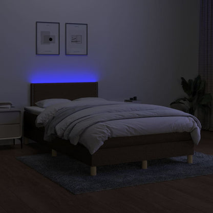 Letto a Molle Materasso e LED Marrone Scuro 120x200 cm Tessuto