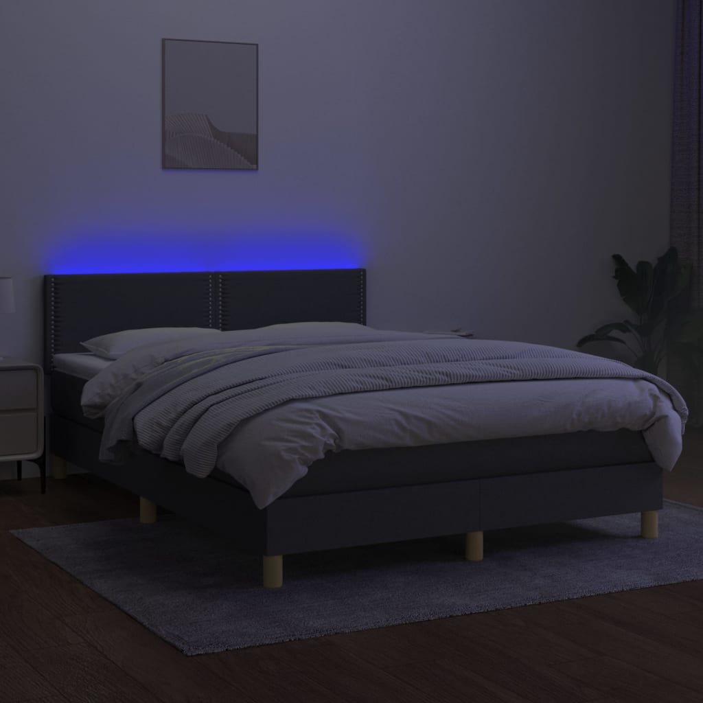 Letto a Molle Materasso e LED Grigio Scuro 140x190cm in Tessuto - homemem39