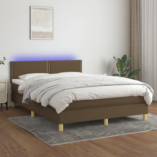Letto a Molle Materasso e LED MarroneScuro 140x190cm in Tessuto | homemem39