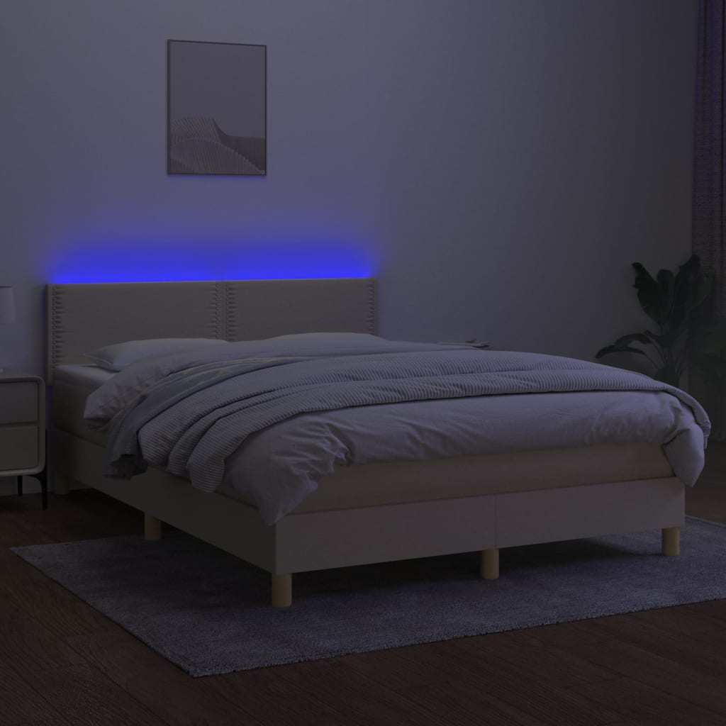 Letto a Molle con Materasso e LED Crema 140x200 cm in Tessuto