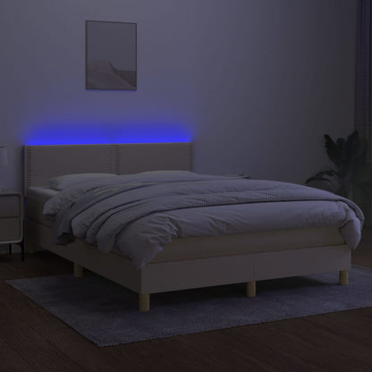 Letto a Molle con Materasso e LED Crema 140x200 cm in Tessuto