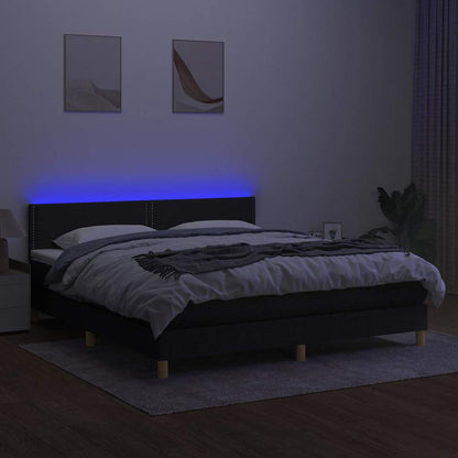 Letto a Molle con Materasso e LED Nero 160x200 cm in Tessuto | homemem39