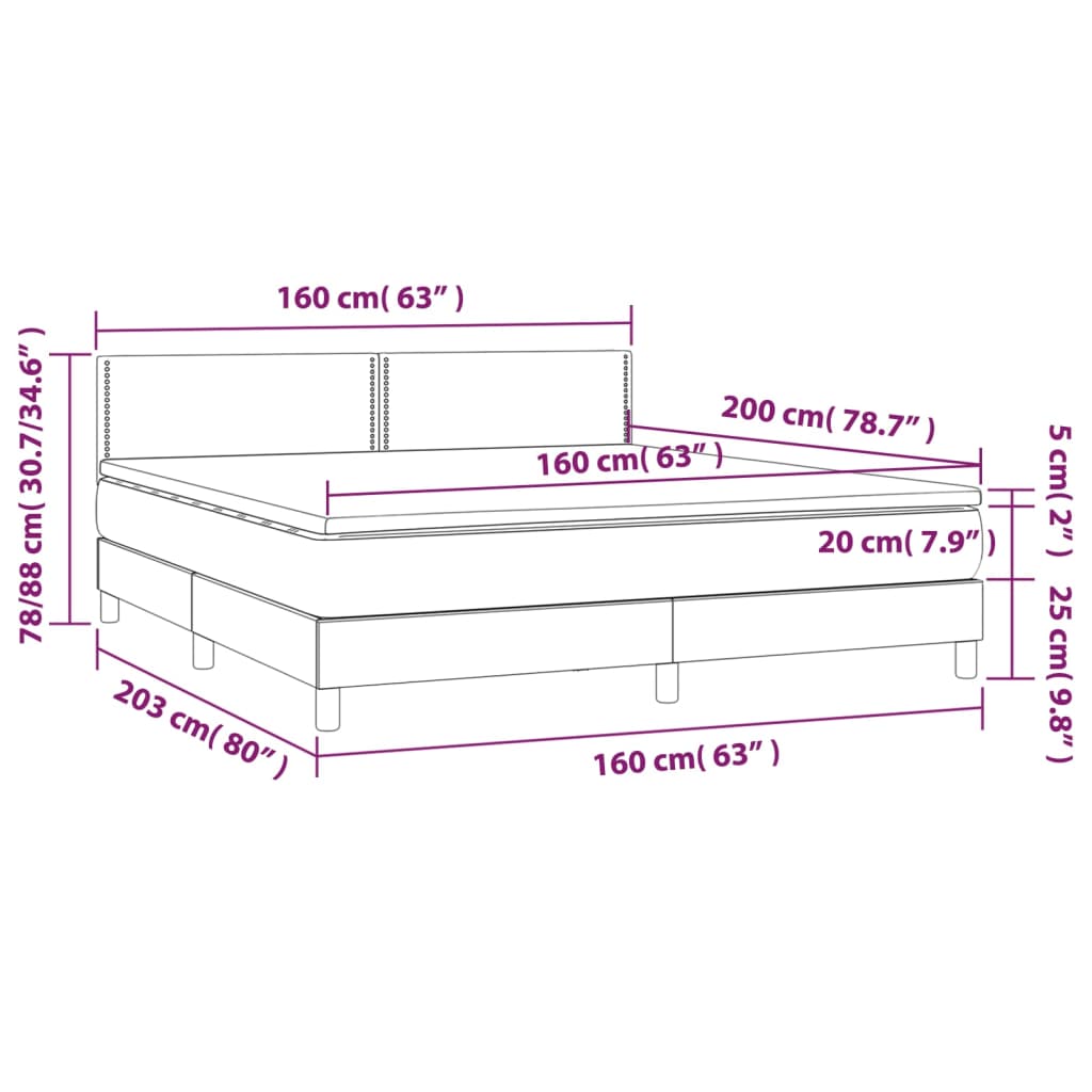 Letto a Molle con Materasso e LED Tortora 160x200 cm in Tessuto