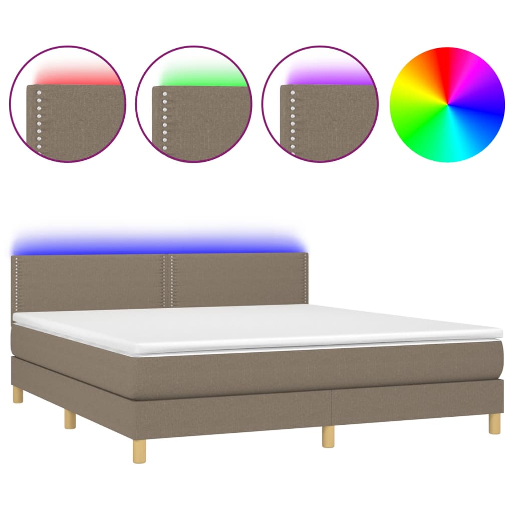 Letto a Molle con Materasso e LED Tortora 180x200 cm in Tessuto | homemem39
