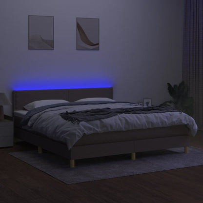Letto a Molle con Materasso e LED Tortora 180x200 cm in Tessuto | homemem39