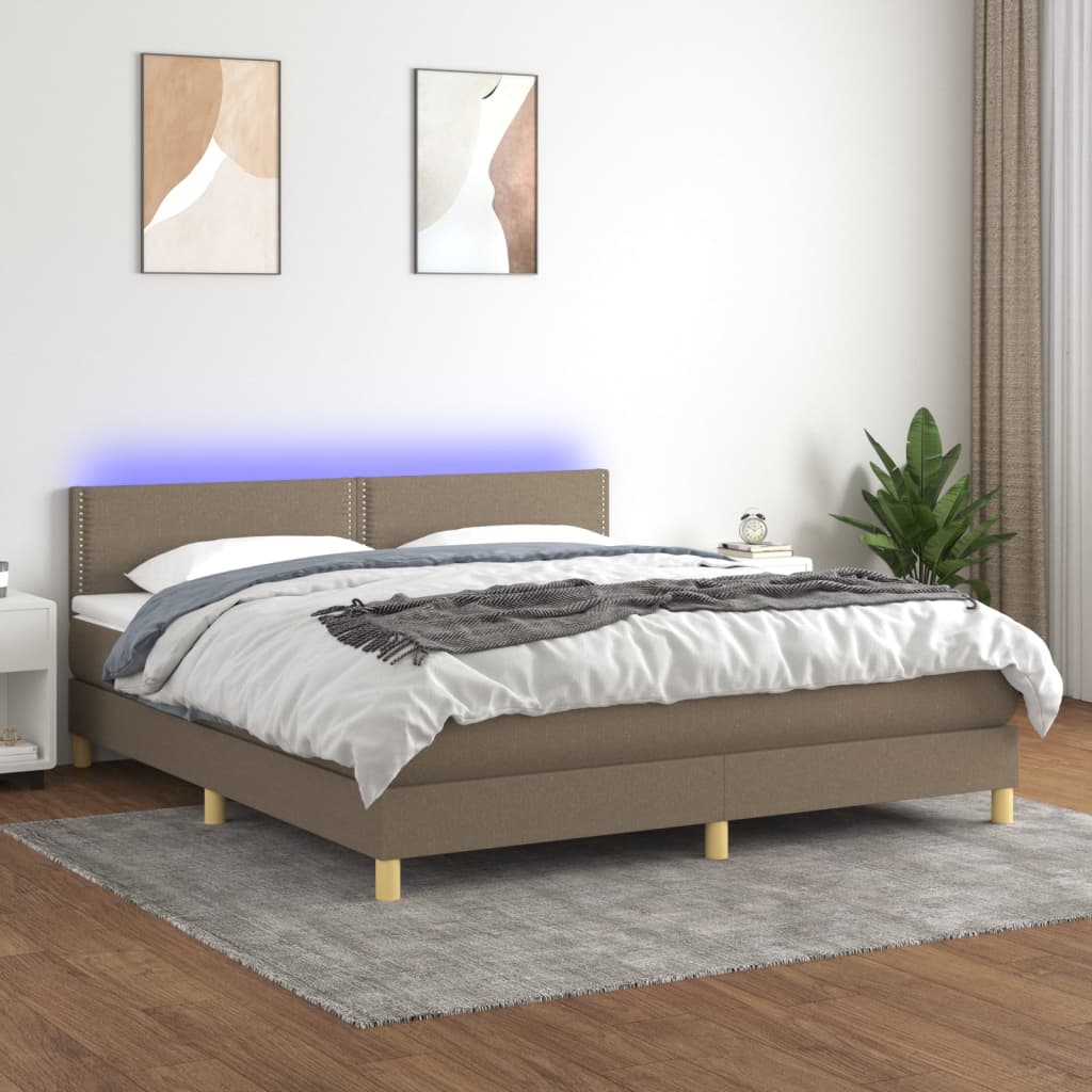 Letto a Molle con Materasso e LED Tortora 180x200 cm in Tessuto | homemem39