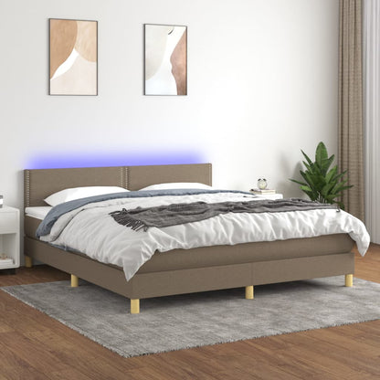Letto a Molle con Materasso e LED Tortora 180x200 cm in Tessuto | homemem39