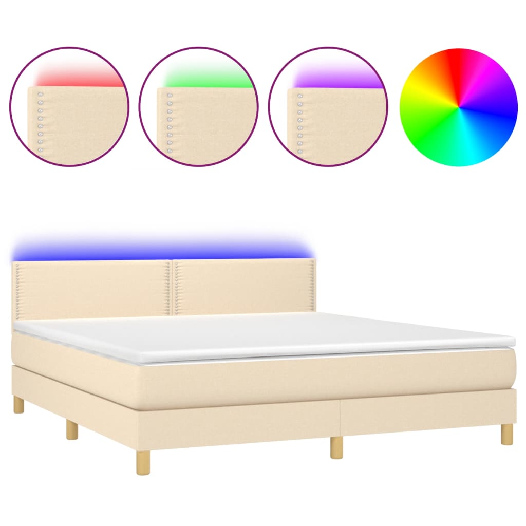Letto a Molle con Materasso e LED Crema 180x200 cm in Tessuto - homemem39