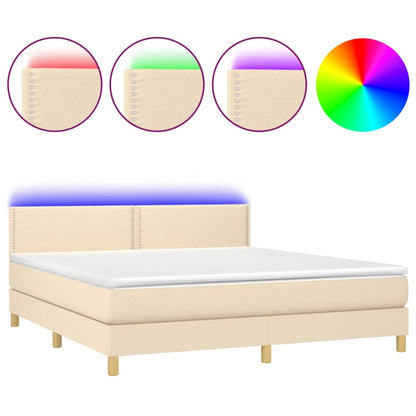 Letto a Molle con Materasso e LED Crema 180x200 cm in Tessuto
