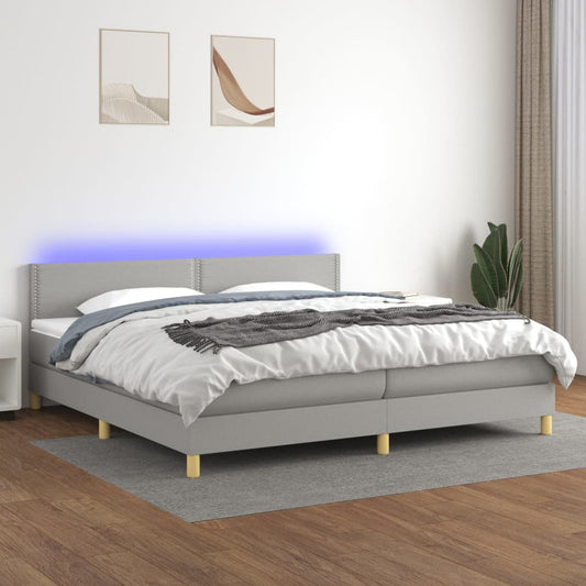 Letto a Molle Materasso e LED Grigio Chiaro 200x200 cm Tessuto - homemem39